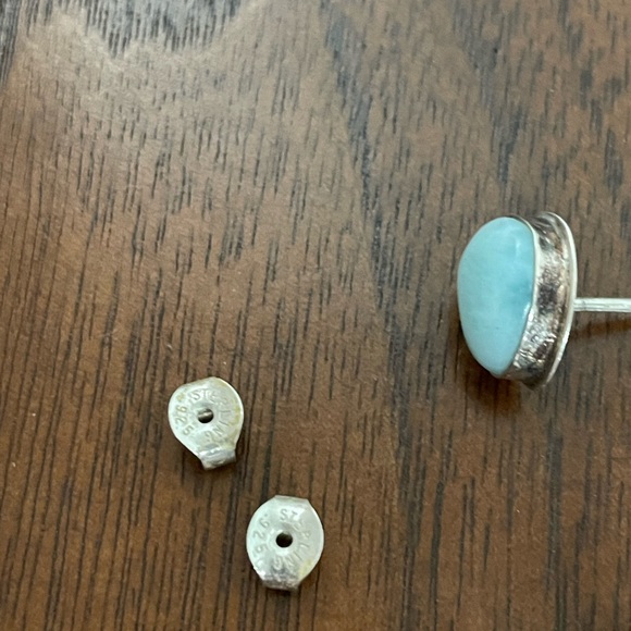 Sterling Silver 925 & Blue Larimer Stud Earrings - Picture 3 of 4